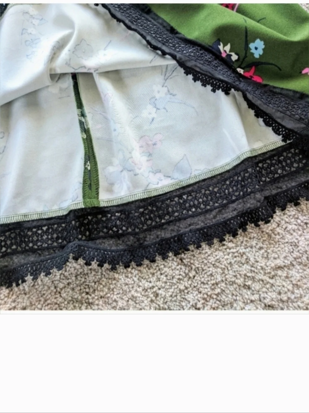Guess Olive Green Floral Midi Dress with Black Trim - Picture 2 of 13